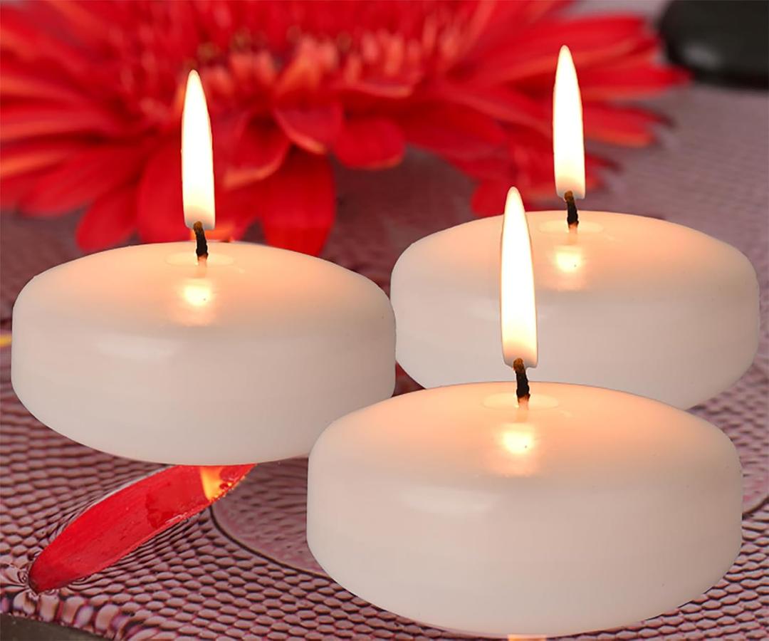 3inch White Floating Candles, 12PACK 13-15Hours Unscented Dripless Wax for Cylinder Vases, Centerpieces at Wedding, Birthday,Party, Pool, Holiday (12 Pack, White)