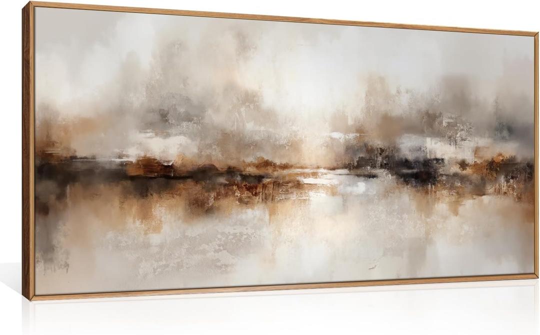 Large Abstract Brown Pastel Framed Canvas Wall Art,Neutral Black Gray Wall Decor,Modern Brush Stroke Painting,Minimalist Textured Artwork for Living Room,Bedroom,Dining Room,Office -20"x40"x1