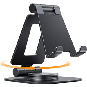 Nulaxy 360 Rotating Cell Phone Stand, Fully Adjustable Foldable Desktop Phone Holder Cradle Dock, Thick Case Friendly, Compatible with All Phones, Nintendo Switch, Black