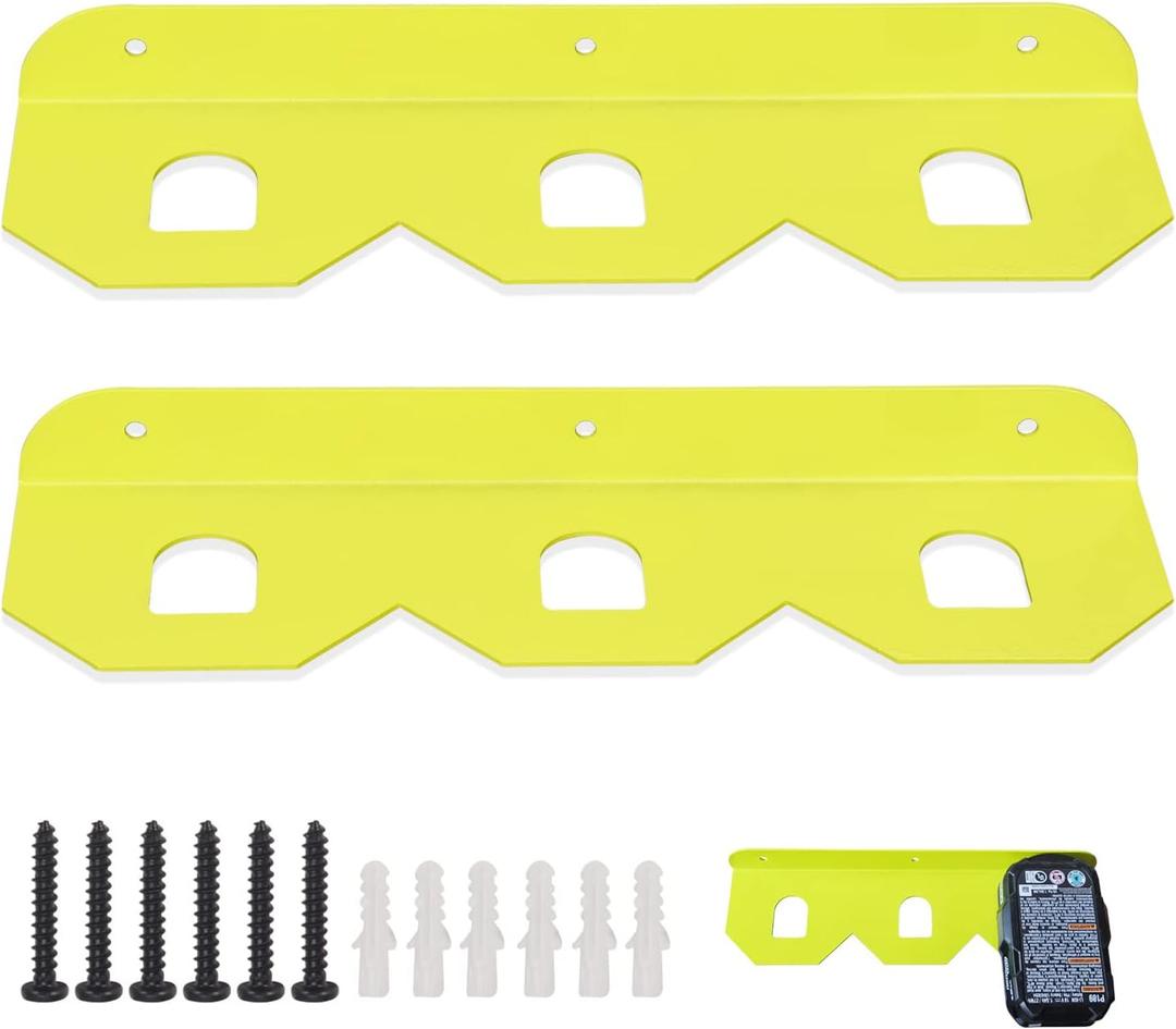 Fennoral Battery Holder/Battery Wall Mount Rack for Ryobi 18V Battery, for Ryobi 18V Battery Installation with 3 Slots, Included Screws and Dry wWall Anchors - Fruit Green(2)