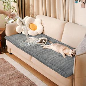 FUNNY FUZZY Pet Couch Cover for Sofa, Thick Waterproof Couch Cover for Dogs Washable, Water Resistant Pet Friendly Faux Fur Pad Soft Bed Mat Non Slip for Couches and Sofas, Grey, 27.6"x59.1"