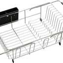 Over the Sink Expandable Dish Drainer Drying Rack In Stainless Steel for Small Kitchen, Counter Space Saving Modern Compact Metal Above Plate Dryer Strainer, Adjustable Hanging Inside Drain Holder (For 11-12"W Sink, Silver)
