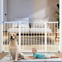 BABELIO 29-55 Inch Extra Wide Baby/Dog Gate, Metal Auto Close for The House and Doorways, Pressure Mounted Pet Door, NO Need Tools and Drilling, with Wall Cups, White
