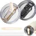 2 Pack 40 oz Tumbler Flip Straw Lid for Stanley Quencher ProTour Leak Proof Lid Replacement for Stanley H2.0 Quencher, Spill Proof Reusable Lid for Stanley Cup Accessories (Black & Cream, 40 oz)