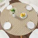 Smiry Round Picnic Tablecloth, Wipeable Flannel Backed Vinyl Tablecloths for 45" - 56" Tables, Waterproof Elastic Fitted Table Covers for Camping, Indoor, Outdoor, Khaki