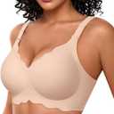 OEAK Women Bras No Underwire Scalloped Push Up Buttery Soft Tshirt Bra Seamless Full Coverage Convertible Everyday Bra (Large, 02 Nude)