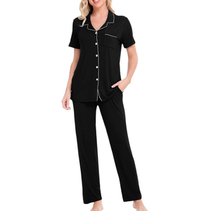 SWOMOG Women Pajama Sets Two-Piece Nightwear Short Sleeve Sleepwear Button Down Pj Lounge Sets with Long Pants L