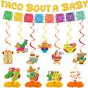 Taco Bout a Baby Shower Decorations, 13 Pcs Mexican Fiesta Party Decor with Gold Glitter Banner Hanging Swirls Honeycombs for Gender Reveal Cinco de Mayo and Fiesta Themed Parties