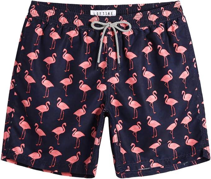 maamgic Mens Slim Fit Swim Shorts Swim Trunks 7 inch, Flamingo Navy, S