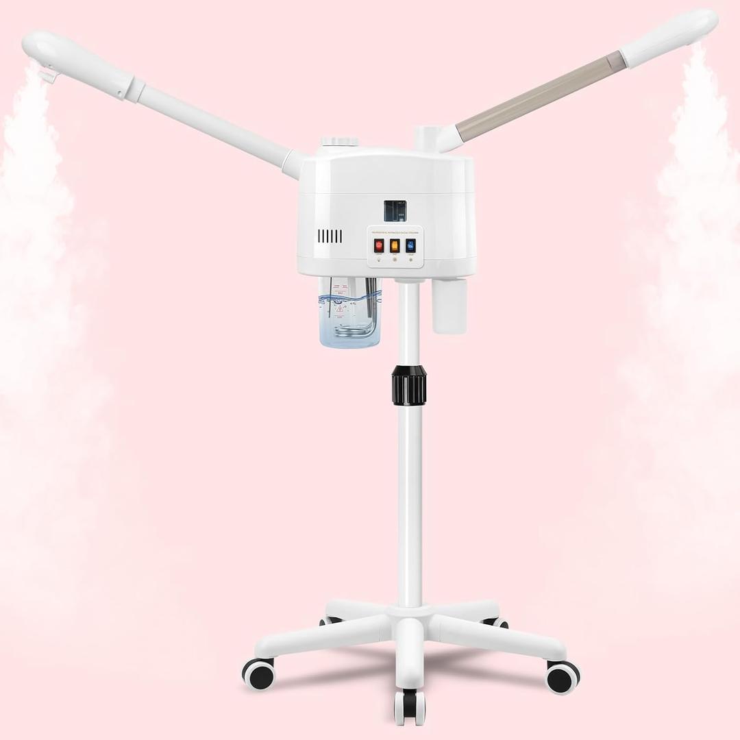 Professional Facial Steamer, 2 in 1 Face Steamer with Cold & Hot Mist, Facial Steamer with Timer Function, Stand Face Steamer Adjustable Height for Spa, Salon and at Home use