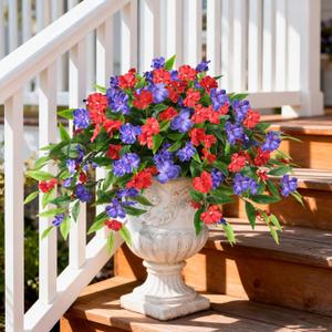 Hommyea Artificial Flowers for Outdoor, 2 Bundles UV Resistant Fake Plants Decoration Realistic Faux Silk Flowers No Fade Plastic Flowers for Outside Planters Home Porch Patio Yard Garden Decor