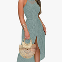 CHICME Womens Summer Halter Dress Hollow Out A Line Vacation Dresses with Eyelet Embroidery & Side Slit Small