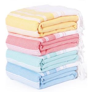 Thin Turkish Beach Towel Lightweight Quick Dry Absorbent Cotton Bathroom Bath Pool Swim Towels Extra Large Oversized Sand Free Beach Accessories Essentials Cloud Gifts for Adult (X-Large(79 x 36 inches,200 x 90 cm), 4 Pack Diamond Aqua Orangered)