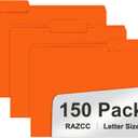 File Folder, RAZCC 150 Pack 1/3 Cut Tab File Folders Letter Size, Orange, Folders with Tab, Great for Organizing and Easy File Storage