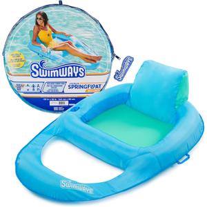 SwimWays Spring Float Premium Recliner Pool Lounger, Inflatable Pool Floats Adult with Fast Inflation for Ages 15 & Up, Sky Blue