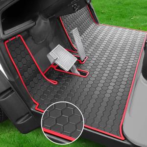 Golf Cart Floor Mat for Yamaha G29 Drive, Upgraded Non-Slip Full Coverage Liner Mats Replacement Thick Rubber, Hexagonal Pattern, Red