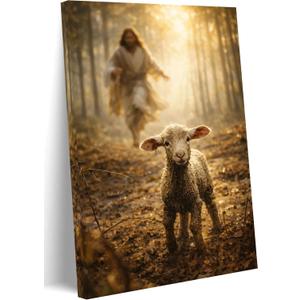 OWTXPXRY Jesus Running After Lost Sheep Canvas Wall Art, 24x36in