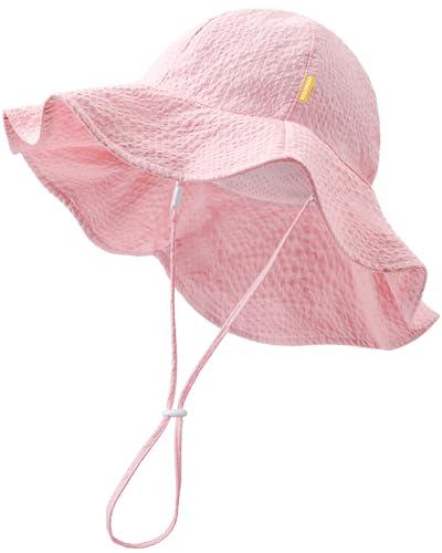 HONGTEYA Baby Sun Hat Toddler Girl Beach Hat Adjustable Outdoor Summer Hat Sun Protection Wide Brim Infant Kids Pink