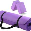 Fitvids All Purpose 1/2-Inch Extra Thick High Density Anti-Tear Exercise Yoga Mat with Carrying Strap and Yoga Blocks, Multiple Colors (Purple)