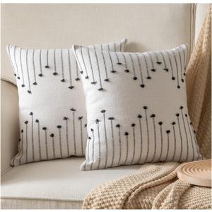 Caflife Boho Throw Pillow Covers 24x24 Set of 2 Decorative Pillows for Bed, Neutral Pillow Covers Beige with Black Line Throw Pillows for Modern Farmhouse Couch Sofa Living Room Outdoor