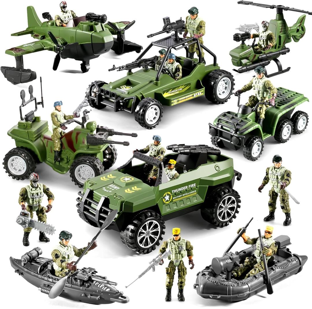 58-in-1 Army Men Toys for Boys 4-7 6-8 8-12, Military Truck/Helicopter/Kayak Boat/Motorcycle/Army Men Action Figures/Weapon Gears, Army Toys for Boys Kids Birthday Gifts Party Favors