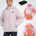 Panatude Heated Jackets for Women, Womens Heated Jacket with Battery Pack Included, Heated Coat Hoodie Clothing for Women with Detachable Hood, Rechargeable Electric Heating Jacket for Winter, Ski, Size: S