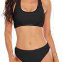 YELAIVP Women's Solid Racerback Athletic Bikinis Sporty Two Pieces Swimsuit Junior Teen Girls Sports Bathing Suits, Black, Small