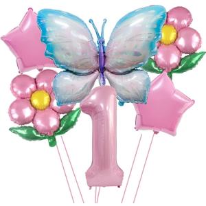 Butterfly Balloon 1st Birthday Decorations,Pink Blue Butterfly Fairy Floral Foil Balloons for Girl First Birthday Party Decorations Baby Shower Supplies