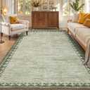 GarveeHome 8x10 Neutral Area Rugs Machine Washable&Non Slip Modern Bordered Stain Resistant Low Pile Carpet for Living Room Dining Room Bedroom Laundry Room Home Office, Green