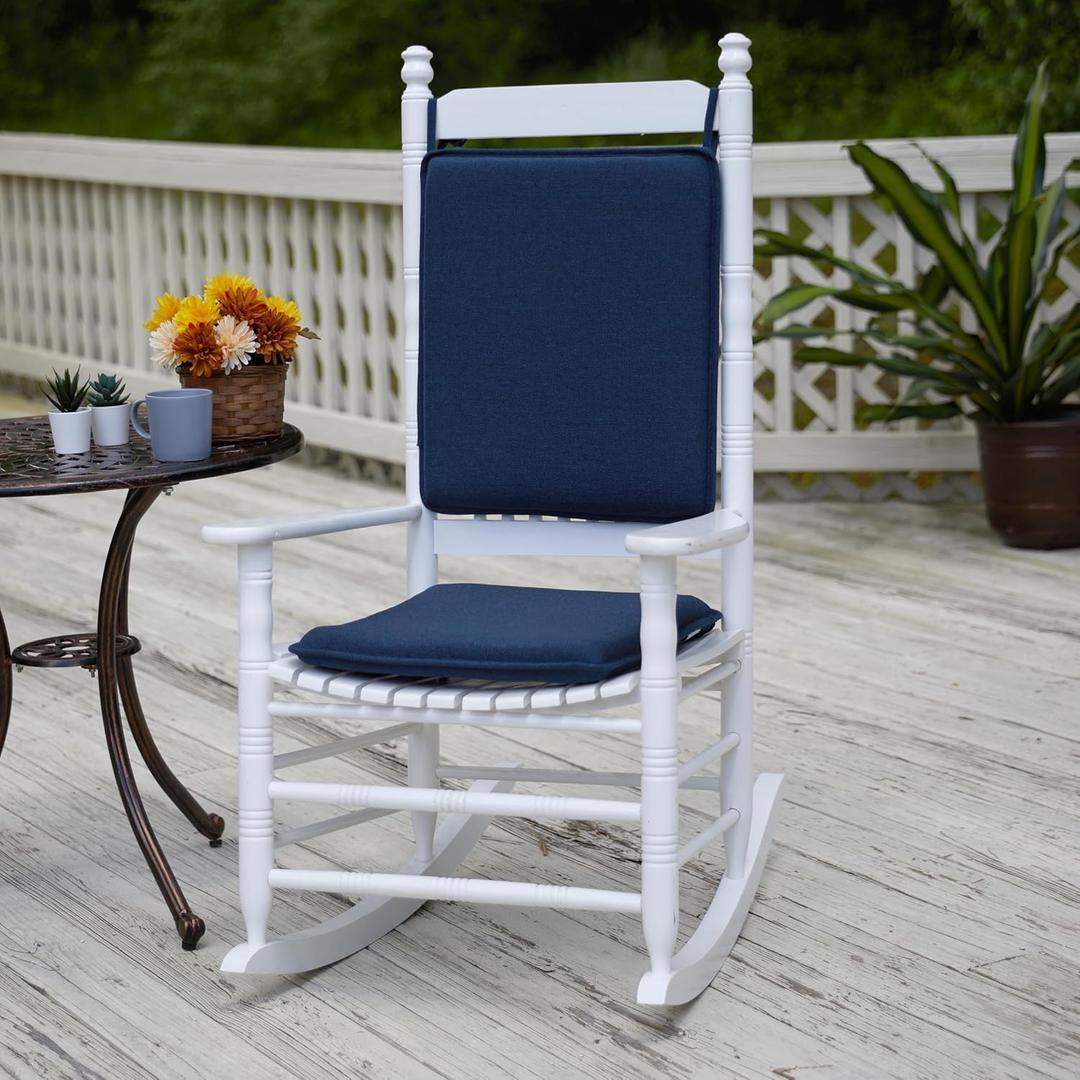 Klear Vu Porch Rocking Chair Cushion Set for Indoor and Outdoor Use, Assembled in The USA, Easy to Clean Stylish Seat and Back Pads with Fabric Ties, 20" x 17" x 2", Solid Indigo