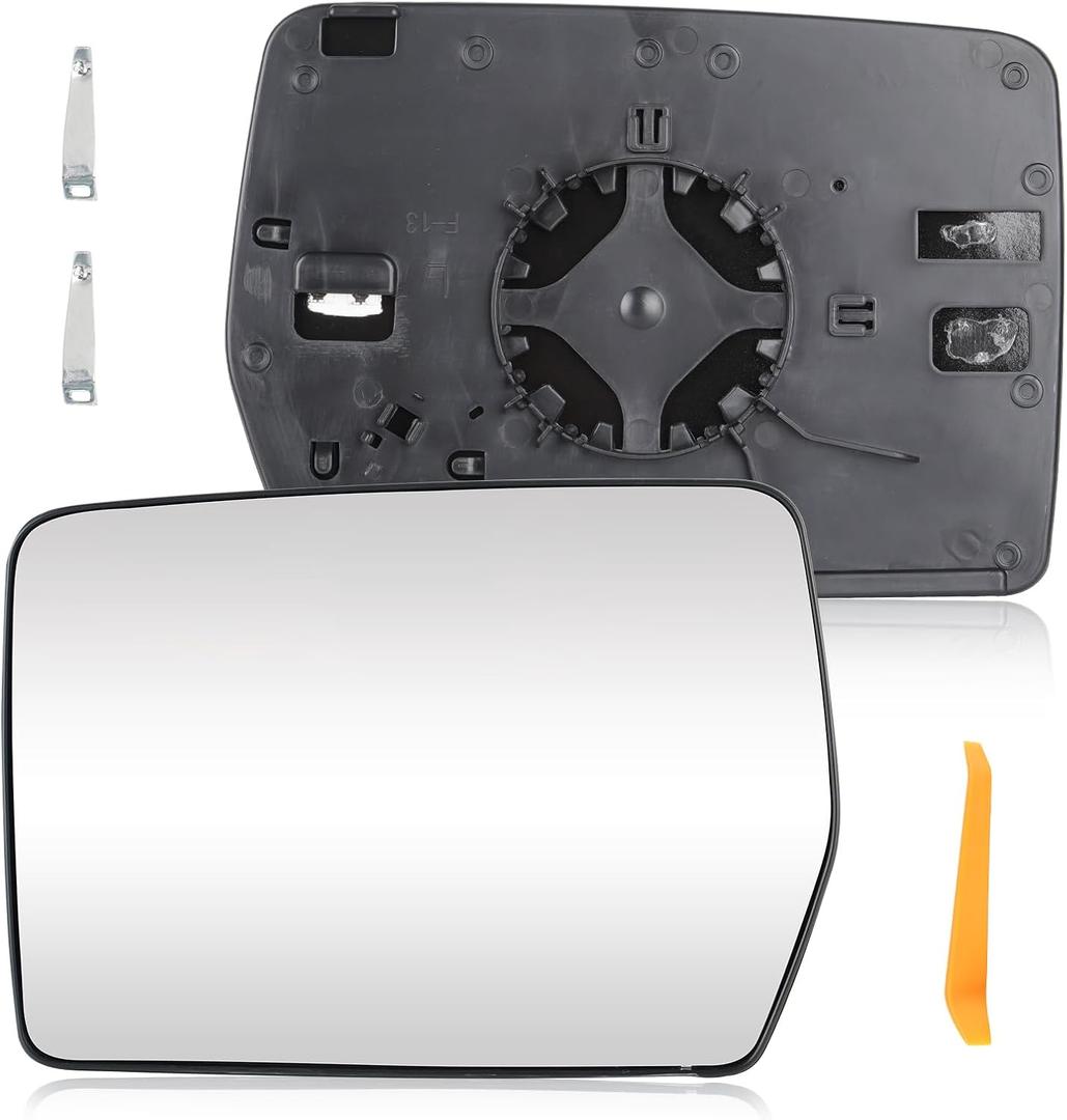 Driver Left Side Heated Mirror Glass Compatible with 2004-2014 Ford F-150, Side View Exterior Mirror with Rear Holder, Replacement for 4L3Z-17K707-DB