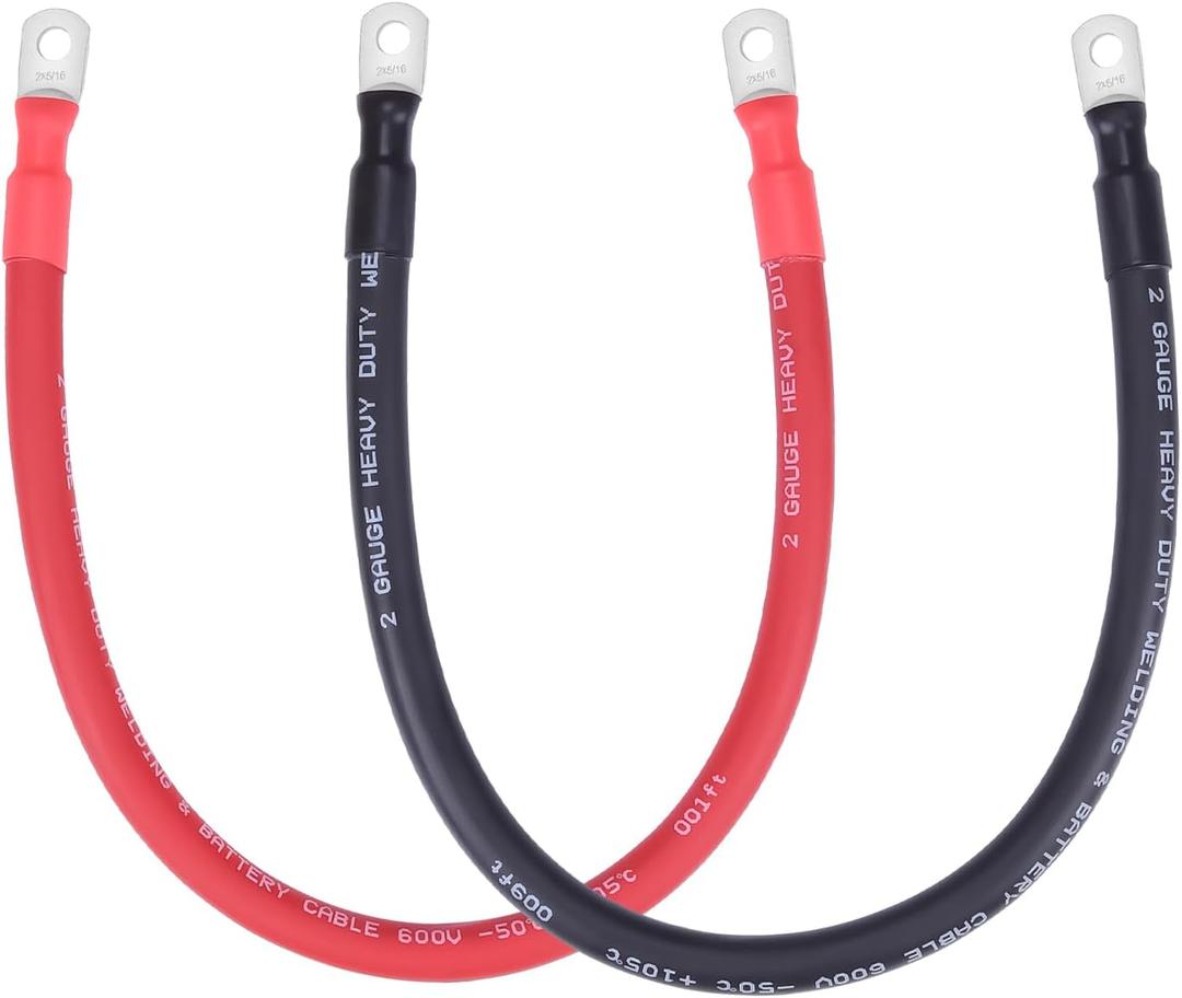 2 AWG Flexible Battery Cable with 5/16" Terminals - OFC Pure Copper Inverter & Welding Wire for Automotive Solar RV Motorcycle (Red + Black 1.5FT Pair)