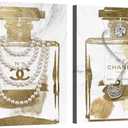 2 pieces Vintage Perfume Bottle Canvas Wall Art Modern Luxury Posters Print Fashion Glam Poster Picture for Bedroom Make up Room Home Decor 16"x24"(40x60cm)