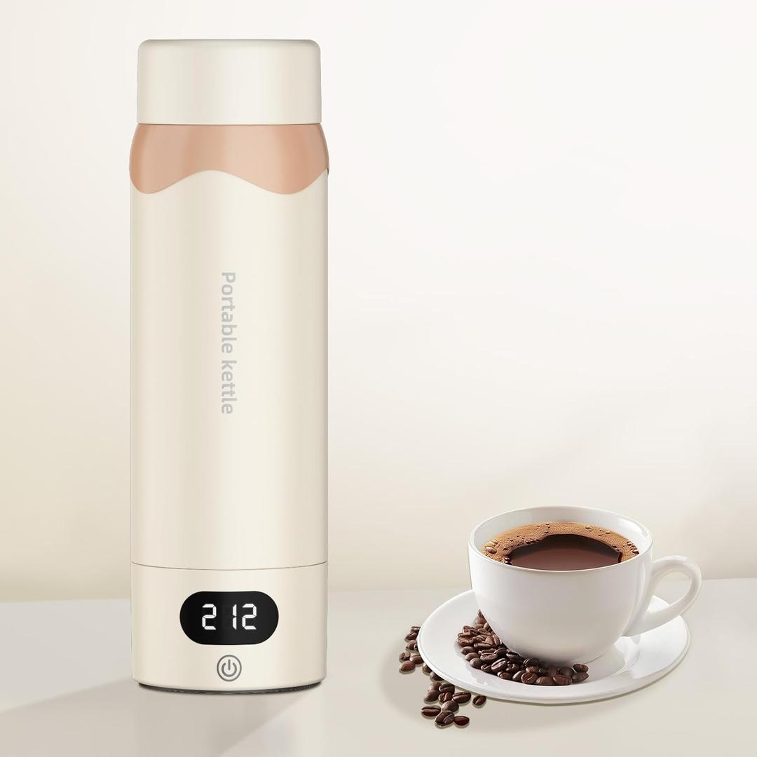 Travel Electric Kettle Portable Mini Kettle,316 Stainless Steel 16.91Oz/500ML,Small Hot Water Boiler with 4 Temperature Settings,Fast Boiling Water with Auto Shut-Off and Boil Dry Protection (Beige)