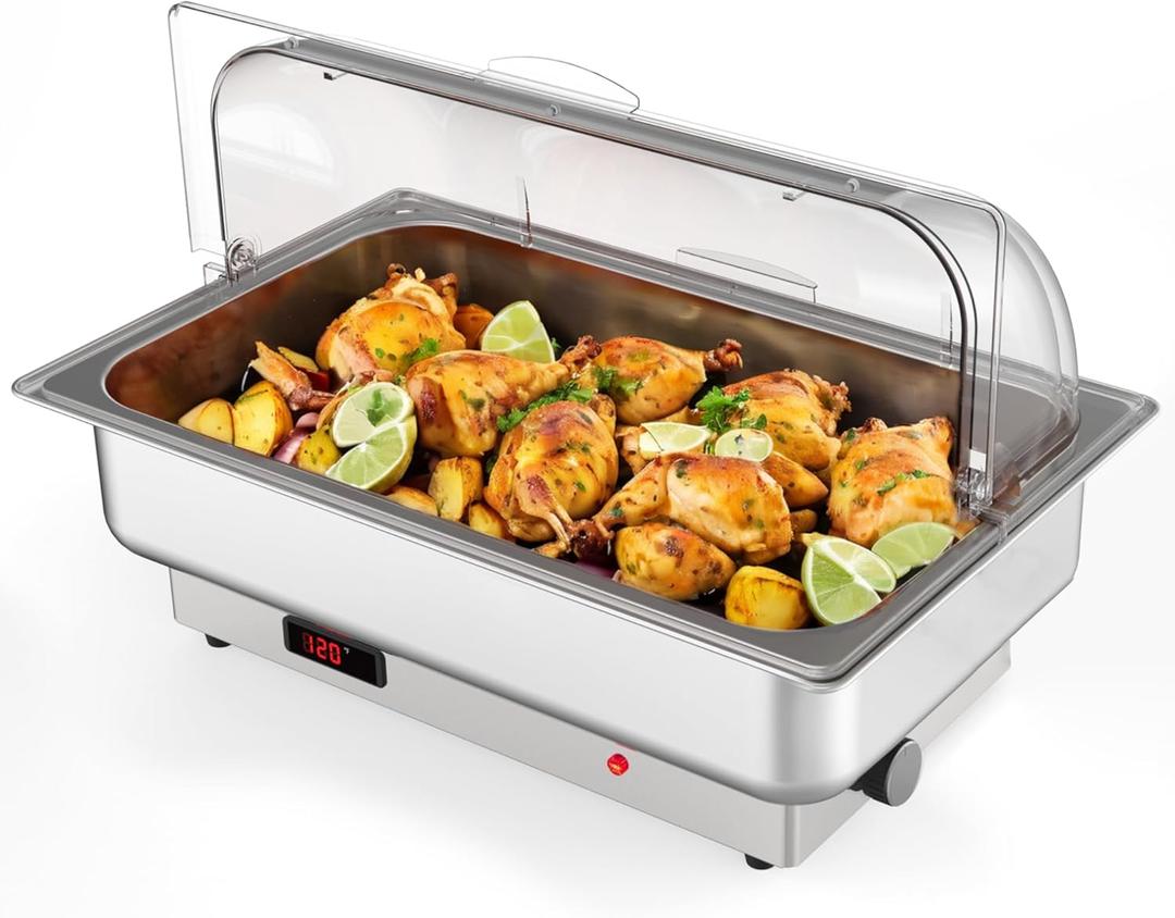 GarveeHome Chafing Dish Electric Buffet Set,9 QT Stainless Steel Food Servers and Warmers with Temperature Control for Wedding and Parties