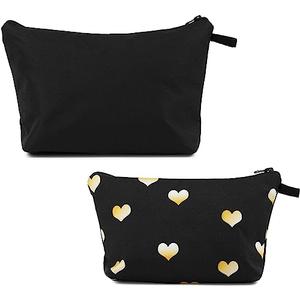 Glamlily Set of 2 Hearts Makeup Travel Bags for Women Girls, Small Cute Cosmetic Storage Pouch, Toiletry Organizer, Black, 2 Sizes, (3 Pack)