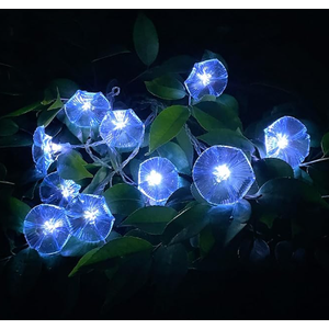 Solar Flower String Lights Outdoor waterproof - Petunia Blue Morning Glory Flowers, 10 Brightness LEDs, 12.5Ft, 2 Modes - Ideal Outdoor Decorative Lighting for Garden, Fence, Yard, and Trees