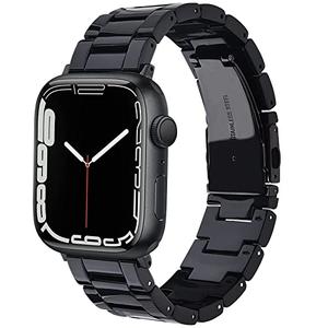 V-MORO Resin Strap Compatible with Apple Watch Band 41mm/40mm/42mm Series10/9/8/7/6/5 Women Men Fashion Lightweight Wristband with Metal Buckle,iWatch Series 4/3/2/1/SE 2/SE (Black)