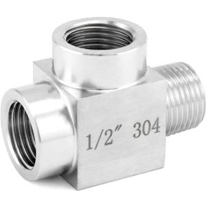 QWORK Stainless Steel Pipe Fitting - 304 Grade, Street Tee, Male Run Tee, 1/2" NPT Male x 1/2" NPT Female x 1/2" NPT Female