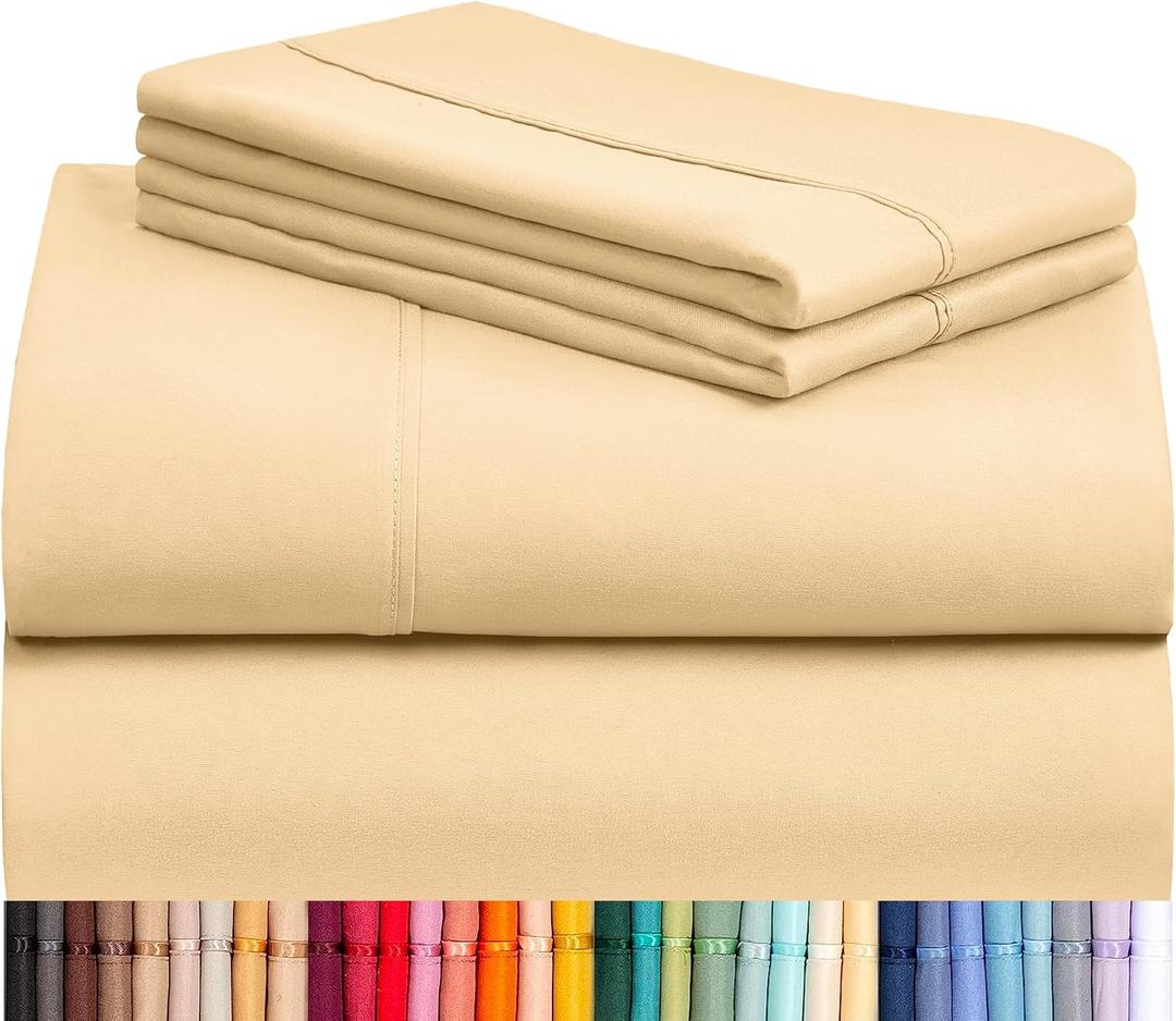 LuxClub 6 PC Queen Sheet Set, Sheets Queen Size, Deep Pockets 18" Eco Friendly Wrinkle Free Cooling Sheets Machine Washable Hotel Bedding Silky Soft - Yellow Queen