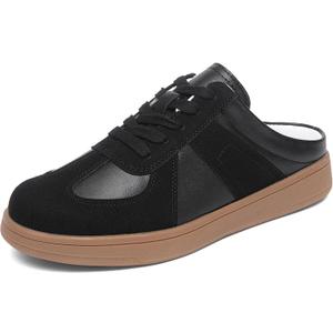 NEWBELLA Women's No Heel Sneakers Mule Shoes Vintage Suede Slip On Casual Low-top Flat Shoes Comfortable Lace Up Closed-Toe Walking Shoes