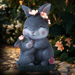 Easter Decorations Easter Bunny Rabbit Birthday Gifts for Mom Women Garden Dcor Solar Statues for Outdoor Outside Sculptures Front Lawn Yard Ornaments Mothers Day Christmas