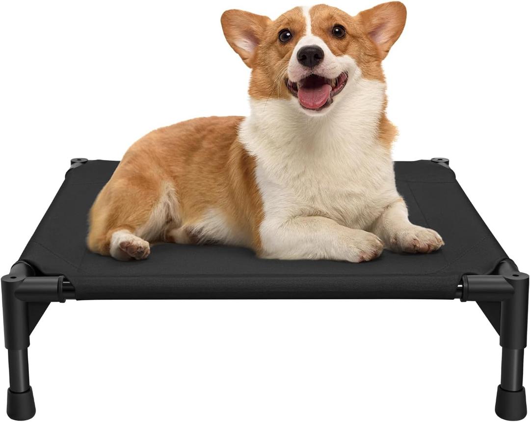 Love&go Elevated Dog Bed with Metal Frame, Cooling Raised Pet Cot for Dog and Cat (Small-18.5x18.5x5.5 inch, S - Black Bed)