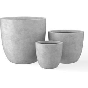 Kante 18",14",10" Dia Concrete Round Planters (Set of 3), Outdoor Indoor Large Planter Pots with Drainage Hole and Rubber Plug for Home Patio Garden, Natural Concrete