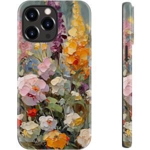 LUHOURI for iPhone 14 Pro Case,Wireless Charging Compatible,Dual-Layer - Soft Silicone Inner + Hard Outer Shell,Cute Wildflower Design,Protective Phone Cover for Women - Oil Painting Flowers