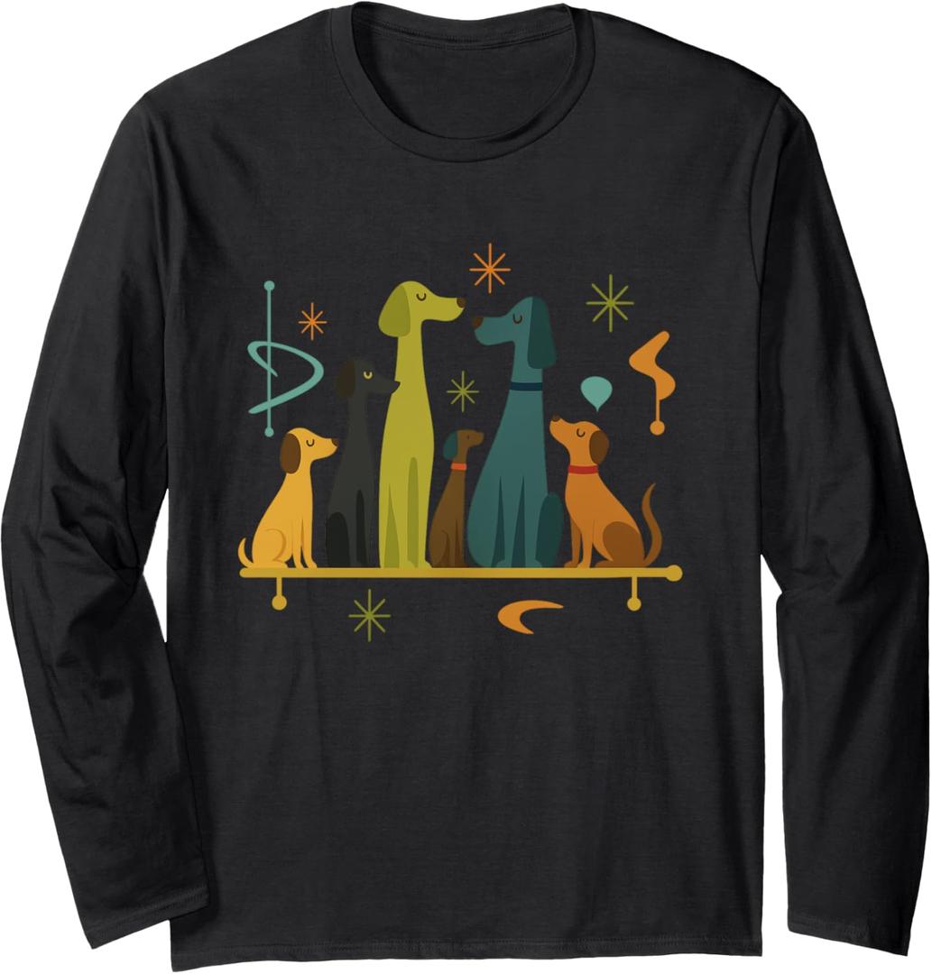 Retro Mid-Century Dog Lover Shirt Boutique Vintage Mid-Century Modern Look Atomic Age 50s 60s Dog Shirt Long Sleeve T-Shirt, Size 2XL