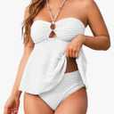 Jolefille Women Bandeau Swimsuit Two Piece - Tummy Control Bathing Suit Full Coverage High Waisted Bikini Sets Halter Teens 2XL White