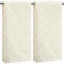 SmoothNovelty 2 Pcs Cream White Jacquard Hand Towels for Bathroom Geometric Hand Towels 100% Cotton Absorbent Decorative Weave Bath Washcloth Bathroom Decor Gift, 13.7 x 29.5 Inch