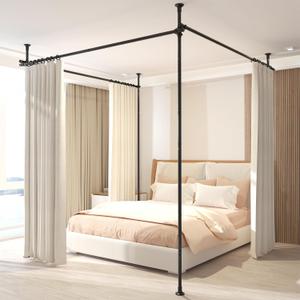 Room Divider Curtain Rod, 28-171inch(W) 4-10ft(H) Adjustable Curtain Rod divider for Room Separation, Heavy Duty Floor to Ceiling Wall Divider Hanging Room Dividers Partition Space Separator Black