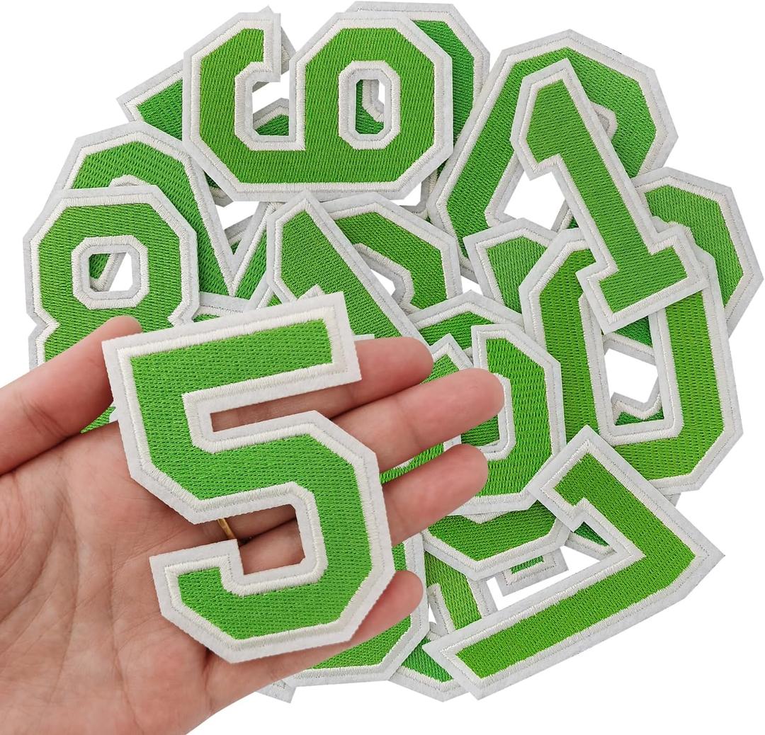 IANZE Number Iron on Patches, Iron on Numbers(0-9) for Fabric, Full Embroidery Numbers for Clothing, Hats, Dress, Jeans, T-Shirts, Backpacks, (Green)